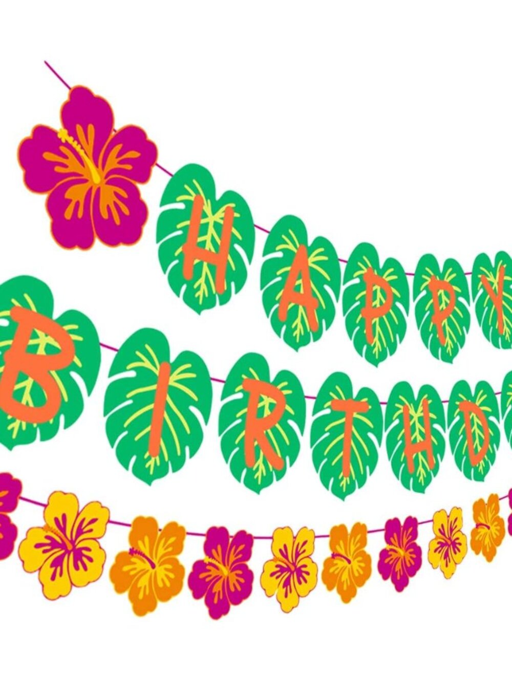 Hawaiian Party Happy Birthday Banner for Tropical Luau Party Palm Leaf Decoratio
